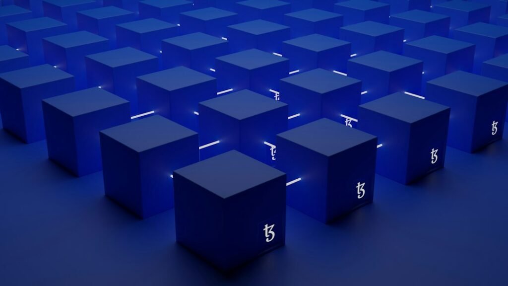 Cubos azules con números representando tokens digitales y NFT